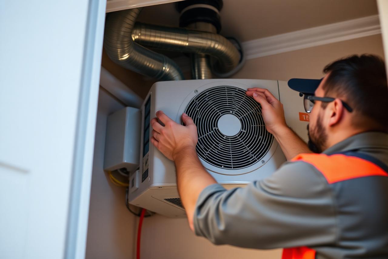 Indoor air handler unit being installed by a technician