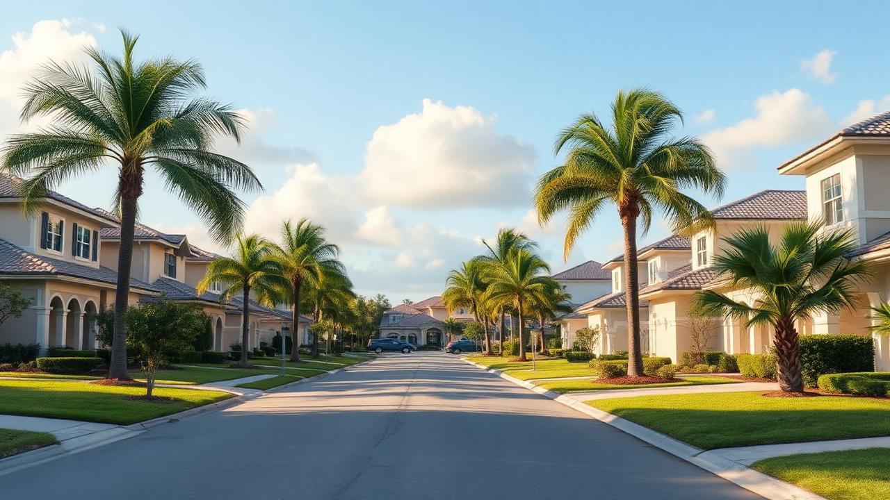 Carrollwood Florida residential street with palm trees and homes